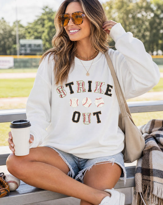 Baseballs Strikeout Patches Sweatshirt | Oversized Baseball Graphic Pullover