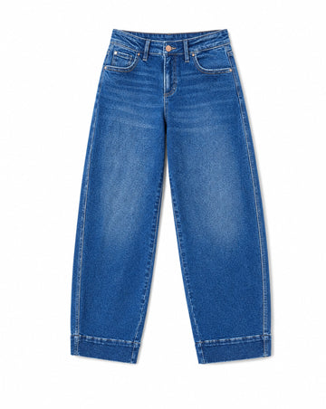 RISEN Mid Rise Crop Barrel Jeans | Relaxed Cropped Barrel Leg Denim
