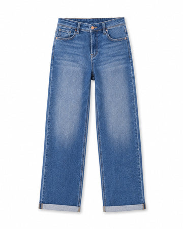 RISEN Full Size High Rise Relaxed Fit Ankle Straight Cuff Jeans Plus Size | Relaxed Cuffed Straight Leg Denim