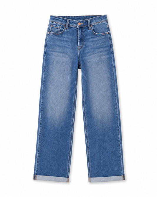 RISEN Full Size High Rise Relaxed Fit Ankle Straight Cuff Jeans Plus Size | Relaxed Cuffed Straight Leg Denim
