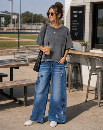 Zenana Acid Washed Oversized Pocket Tee