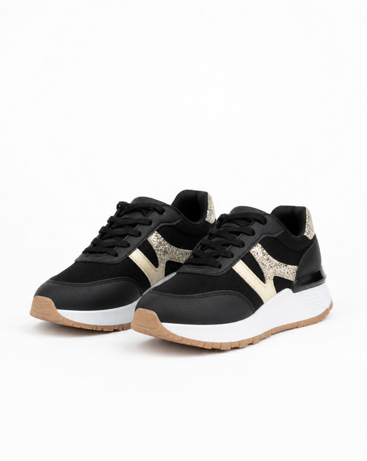 Tapers Glitter Detail Chunky Sneakers | Glitter Accent Casual Platform Sneakers
