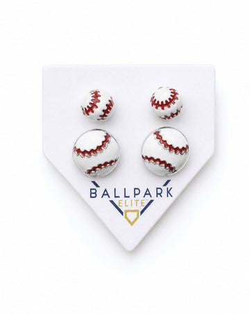 2PK Baseball Stud Earrings by Ballpark Elite | Baseball Fan Enamel Stud Earring Set