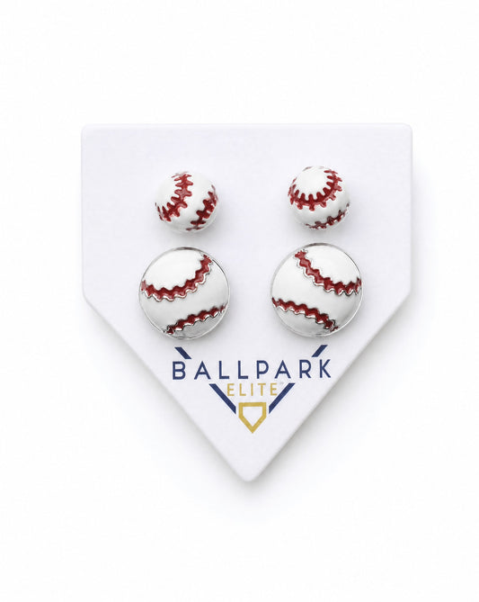 2PK Baseball Stud Earrings by Ballpark Elite | Baseball Fan Enamel Stud Earring Set