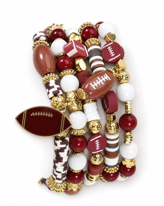 Football Multi Stretch Bracelet Set | Layered Game Day Stack Bracelets