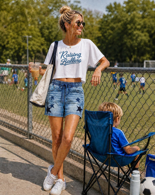 Raising Ballers Organic Rib Baby Tee | Cute Baseball & Basketball Mom Shirt