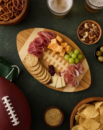 Bamboo Football-Shaped Charcuterie Board for Game Day