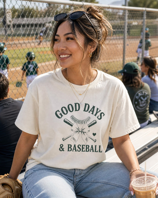 Good Days & Baseball Vintage Graphic Tee | Baseball Mom Heavyweight Comfort Shirt