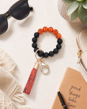 Basketball Silicone Bead Keychain Bracelet