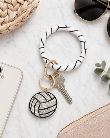 Rhinestone Volleyball Bracelet Key Chain