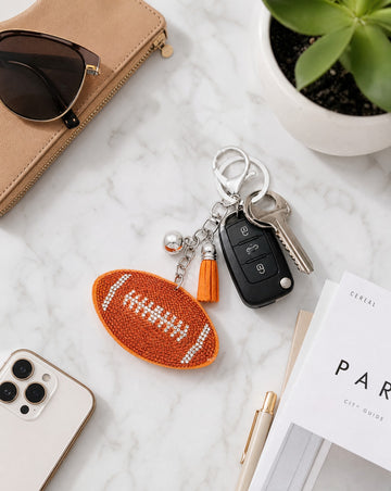 Orange Football Sparkly Pillow Key Chain