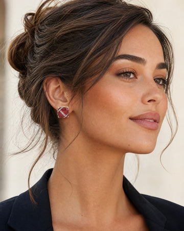 Football Facet Stone Football Gem Stud Earrings
