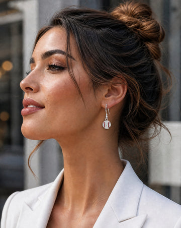Sport Theme Rhinestone Baseball Earrings