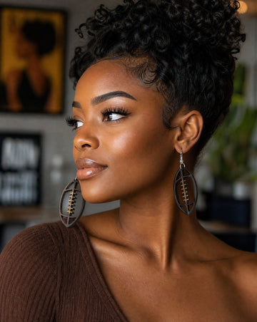 Wooden Football Dangle Earrings