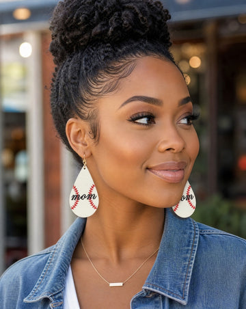 Baseball Mom Leather Teardrop Earrings