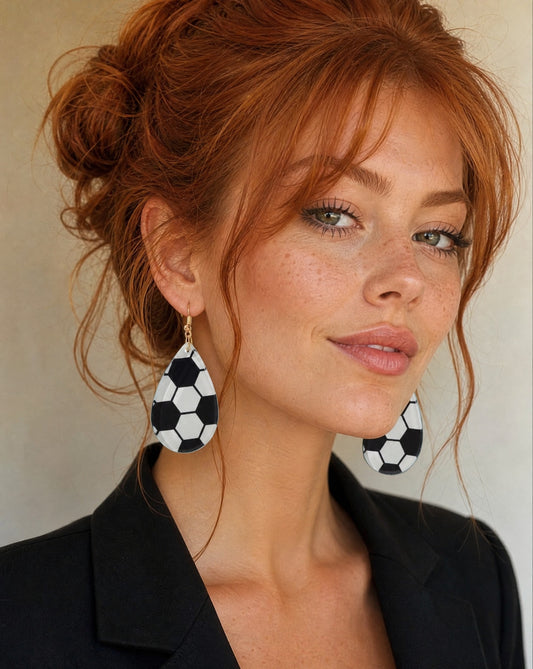 World Cup Soccer Ball Drop Earrings | Sporty Soccer Fan Statement Earrings