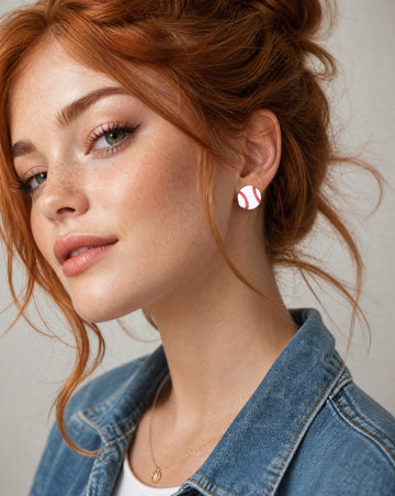 Baseball Wooden Stud Earrings