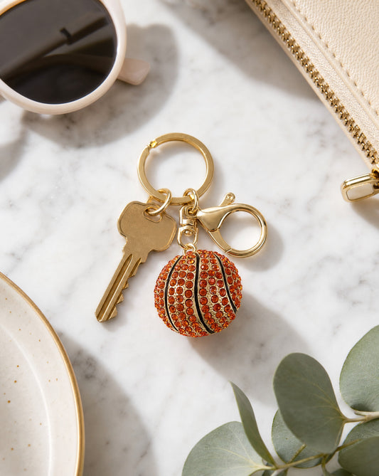 Rhinestone Basketball Keychain | Sparkly Sports Bag Charm