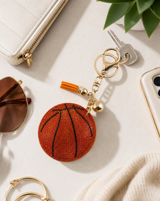 Crystal Basketball Key Charm | Sparkly Basketball Bag Charm