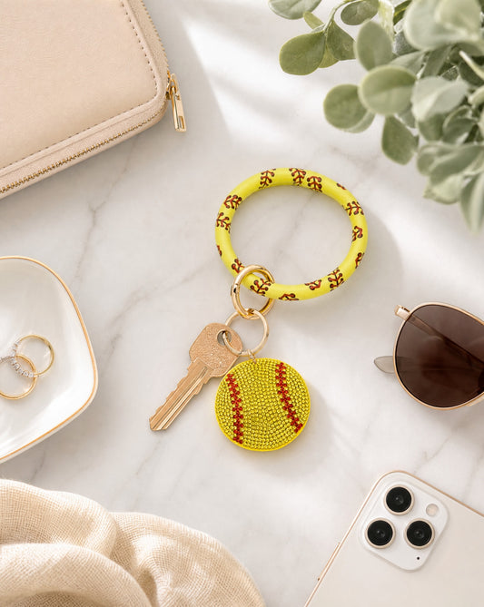 Rhinestone Softball Bracelet Keychain | Softball Wristlet Key Ring