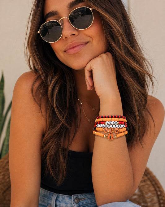 Love Basketball Bracelet Set | 6-Piece Stretch Bracelet Stack