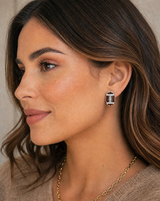 Rhinestone Football Stud Earrings | Sparkly Sports Fan Earrings