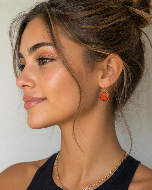 Basketball Cabochon Earrings | Sporty Game Day Drop Earrings