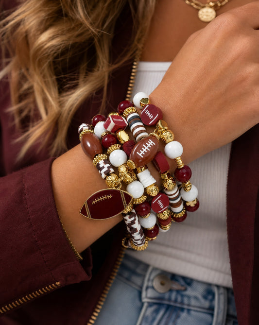 Football Multi Stretch Bracelet Set | Layered Game Day Stack Bracelets